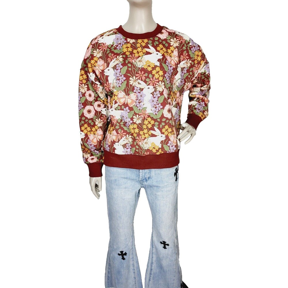 Princess Highway Garden Rabbit Crewneck Chocolate Pullover Sweater Size 8